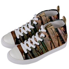 Woodland Woods Forest Trees Nature Outdoors Mist Moon Background Artwork Book Women s Mid-top Canvas Sneakers