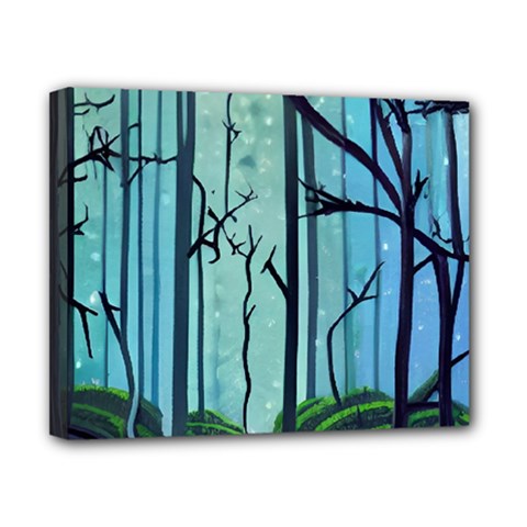 Nature Outdoors Night Trees Scene Forest Woods Light Moonlight Wilderness Stars Canvas 10  X 8  (stretched) by Posterlux