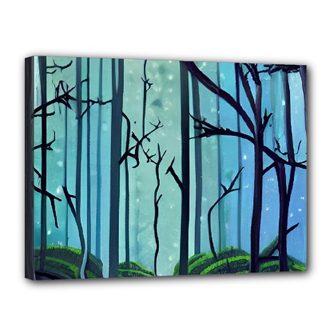 Nature Outdoors Night Trees Scene Forest Woods Light Moonlight Wilderness Stars Canvas 16  X 12  (stretched) by Posterlux