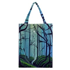 Nature Outdoors Night Trees Scene Forest Woods Light Moonlight Wilderness Stars Classic Tote Bag by Posterlux