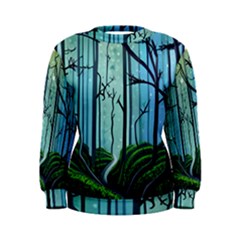 Nature Outdoors Night Trees Scene Forest Woods Light Moonlight Wilderness Stars Women s Sweatshirt by Posterlux