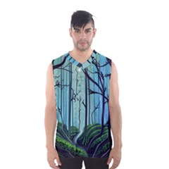 Nature Outdoors Night Trees Scene Forest Woods Light Moonlight Wilderness Stars Men s Basketball Tank Top