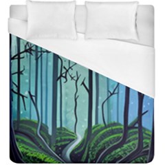 Nature Outdoors Night Trees Scene Forest Woods Light Moonlight Wilderness Stars Duvet Cover (king Size) by Posterlux