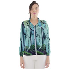 Nature Outdoors Night Trees Scene Forest Woods Light Moonlight Wilderness Stars Women s Windbreaker by Posterlux