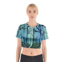 Nature Outdoors Night Trees Scene Forest Woods Light Moonlight Wilderness Stars Cotton Crop Top by Posterlux