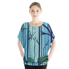 Nature Outdoors Night Trees Scene Forest Woods Light Moonlight Wilderness Stars Batwing Chiffon Blouse