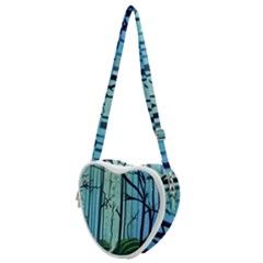 Nature Outdoors Night Trees Scene Forest Woods Light Moonlight Wilderness Stars Heart Shoulder Bag by Posterlux