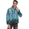 Nature Outdoors Night Trees Scene Forest Woods Light Moonlight Wilderness Stars Men s Puffer Bubble Jacket Coat View3