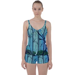 Nature Outdoors Night Trees Scene Forest Woods Light Moonlight Wilderness Stars Tie Front Two Piece Tankini by Posterlux