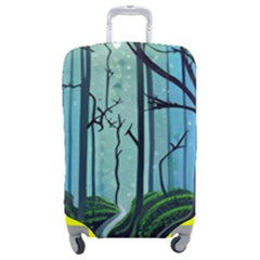 Nature Outdoors Night Trees Scene Forest Woods Light Moonlight Wilderness Stars Luggage Cover (medium) by Posterlux