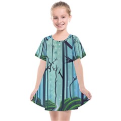 Nature Outdoors Night Trees Scene Forest Woods Light Moonlight Wilderness Stars Kids  Smock Dress