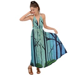 Nature Outdoors Night Trees Scene Forest Woods Light Moonlight Wilderness Stars Backless Maxi Beach Dress