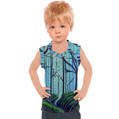 Nature Outdoors Night Trees Scene Forest Woods Light Moonlight Wilderness Stars Kids  Sport Tank Top