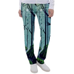 Nature Outdoors Night Trees Scene Forest Woods Light Moonlight Wilderness Stars Women s Casual Pants