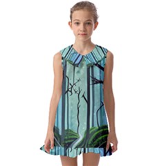 Nature Outdoors Night Trees Scene Forest Woods Light Moonlight Wilderness Stars Kids  Pilgrim Collar Ruffle Hem Dress