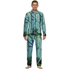 Nature Outdoors Night Trees Scene Forest Woods Light Moonlight Wilderness Stars Men s Long Sleeve Velvet Pocket Pajamas Set by Posterlux