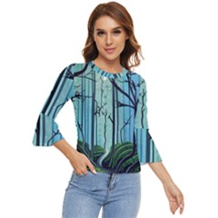 Nature Outdoors Night Trees Scene Forest Woods Light Moonlight Wilderness Stars Bell Sleeve Top