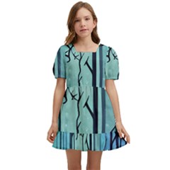 Nature Outdoors Night Trees Scene Forest Woods Light Moonlight Wilderness Stars Kids  Short Sleeve Dolly Dress by Posterlux