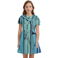 Nature Outdoors Night Trees Scene Forest Woods Light Moonlight Wilderness Stars Kids  Bow Tie Puff Sleeve Dress by Posterlux