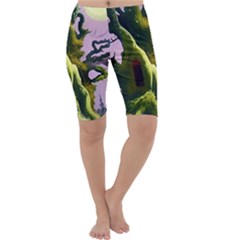 Outdoors Night Full Moon Setting Scene Woods Light Moonlight Nature Wilderness Landscape Cropped Leggings  by Posterlux