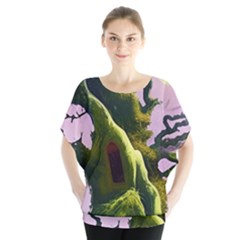 Outdoors Night Full Moon Setting Scene Woods Light Moonlight Nature Wilderness Landscape Batwing Chiffon Blouse