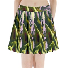 Outdoors Night Full Moon Setting Scene Woods Light Moonlight Nature Wilderness Landscape Pleated Mini Skirt by Posterlux