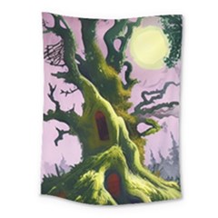 Outdoors Night Full Moon Setting Scene Woods Light Moonlight Nature Wilderness Landscape Medium Tapestry by Posterlux