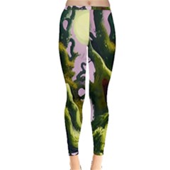 Outdoors Night Full Moon Setting Scene Woods Light Moonlight Nature Wilderness Landscape Inside Out Leggings by Posterlux