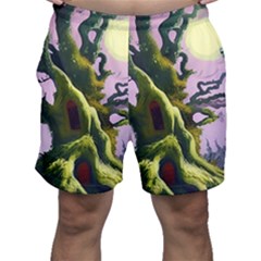 Outdoors Night Full Moon Setting Scene Woods Light Moonlight Nature Wilderness Landscape Men s Shorts