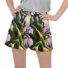 Outdoors Night Full Moon Setting Scene Woods Light Moonlight Nature Wilderness Landscape Women s Ripstop Shorts by Posterlux