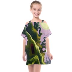 Outdoors Night Full Moon Setting Scene Woods Light Moonlight Nature Wilderness Landscape Kids  One Piece Chiffon Dress by Posterlux