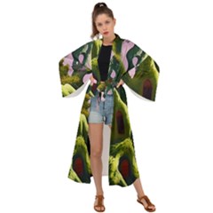 Outdoors Night Full Moon Setting Scene Woods Light Moonlight Nature Wilderness Landscape Maxi Kimono by Posterlux