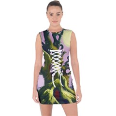 Outdoors Night Full Moon Setting Scene Woods Light Moonlight Nature Wilderness Landscape Lace Up Front Bodycon Dress by Posterlux