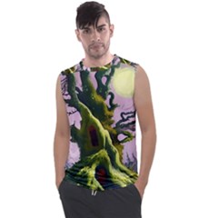 Outdoors Night Full Moon Setting Scene Woods Light Moonlight Nature Wilderness Landscape Men s Regular Tank Top by Posterlux