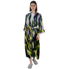 Outdoors Night Full Moon Setting Scene Woods Light Moonlight Nature Wilderness Landscape Maxi Satin Kimono by Posterlux