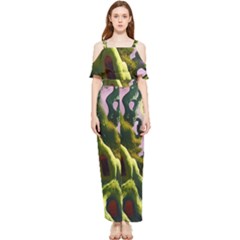 Outdoors Night Full Moon Setting Scene Woods Light Moonlight Nature Wilderness Landscape Draped Sleeveless Chiffon Jumpsuit by Posterlux