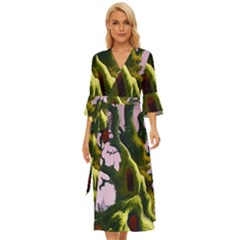 Outdoors Night Full Moon Setting Scene Woods Light Moonlight Nature Wilderness Landscape Midsummer Wrap Dress by Posterlux