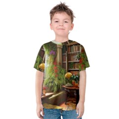 Room Interior Library Books Bookshelves Reading Literature Study Fiction Old Manor Book Nook Reading Kids  Cotton T-shirt