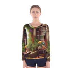 Room Interior Library Books Bookshelves Reading Literature Study Fiction Old Manor Book Nook Reading Women s Long Sleeve T-shirt