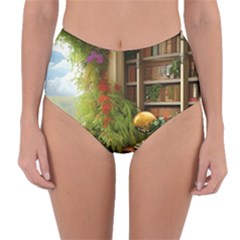 Room Interior Library Books Bookshelves Reading Literature Study Fiction Old Manor Book Nook Reading Reversible High-waist Bikini Bottoms by Posterlux