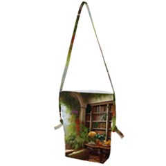 Room Interior Library Books Bookshelves Reading Literature Study Fiction Old Manor Book Nook Reading Folding Shoulder Bag by Posterlux