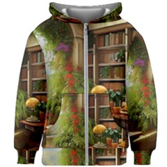 Room Interior Library Books Bookshelves Reading Literature Study Fiction Old Manor Book Nook Reading Kids  Zipper Hoodie Without Drawstring