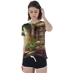 Room Interior Library Books Bookshelves Reading Literature Study Fiction Old Manor Book Nook Reading Short Sleeve Open Back T-shirt