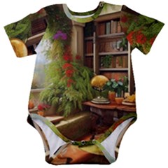 Room Interior Library Books Bookshelves Reading Literature Study Fiction Old Manor Book Nook Reading Baby Short Sleeve Bodysuit by Posterlux