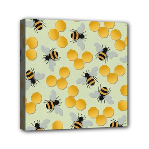 Bees Pattern Honey Bee Bug Honeycomb Honey Beehive Mini Canvas 6  X 6  (stretched) by Bedest