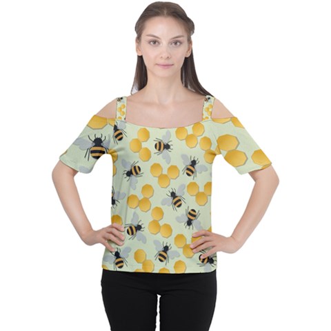 Bees Pattern Honey Bee Bug Honeycomb Honey Beehive Cutout Shoulder T-shirt by Bedest