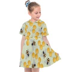 Bees Pattern Honey Bee Bug Honeycomb Honey Beehive Kids  Sailor Dress by Bedest