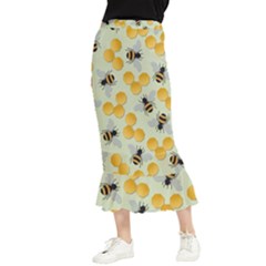 Bees Pattern Honey Bee Bug Honeycomb Honey Beehive Maxi Fishtail Chiffon Skirt by Bedest