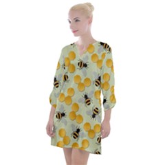 Bees Pattern Honey Bee Bug Honeycomb Honey Beehive Open Neck Shift Dress by Bedest