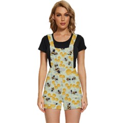 Bees Pattern Honey Bee Bug Honeycomb Honey Beehive Short Overalls